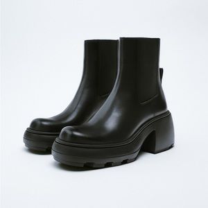 Zara Lug Sole Heeled Leather Ankle Boots